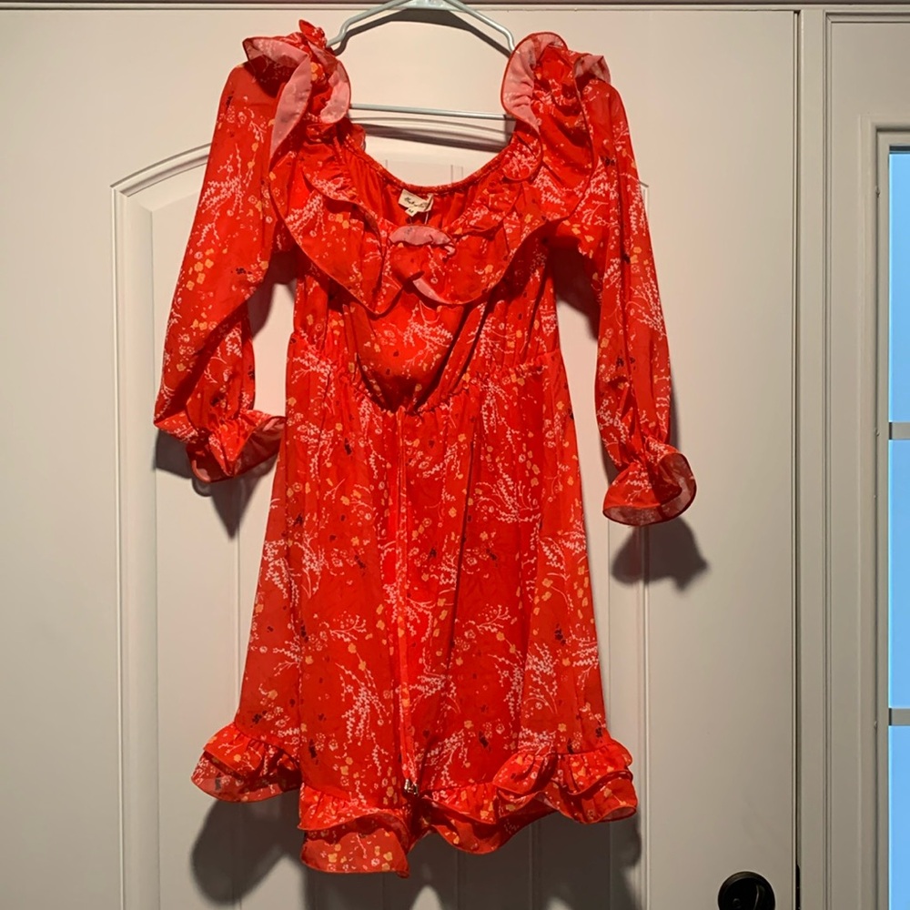 Off the shoulder red floral dress by Southern Fried Chics